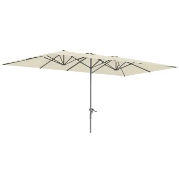 Outsunny Umbrela dubla, 451 x 264 cm Umbrela cu sistem de manivela, 12 bale metalice, Stalp din aluminiu, Crem | Aosom Romania imagine