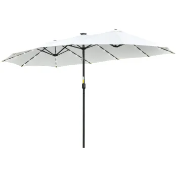 Outsunny Umbrela dubla cu LED solar 450 x 265 cm, umbrela cu manivela, umbrela ovala de balcon umbrela de plaja rezistent la vant stabila umbrela de piata umbrela cu manivela pentru balcon terasa gradina, Crem | Aosom Romania imagine