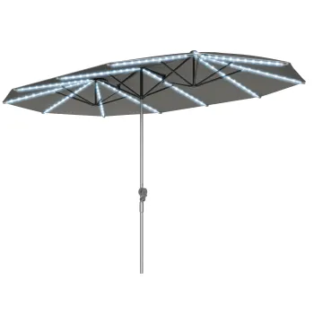 Outsunny Umbrela dubla cu lumina solara, Aluminiu, Poliester, Protectie UPF50+, rezistent la UV, Umbrela pentru terasa, Gri inchis | Aosom Romania imagine