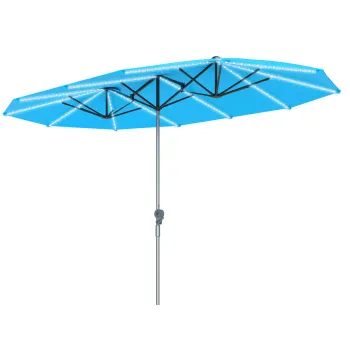 Outsunny Umbrela dubla cu lumini solare, aluminiu, poliester, protectie UPF50+, rezistenta la UV, umbrela pentru terasa, Albastru | Aosom Romania imagine