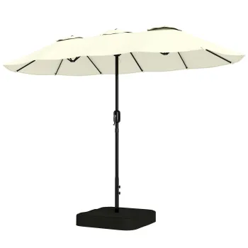 Outsunny Umbrela Dubla de Gradina 3x1.5 m, Umbrela de Exterior cu Sac de Nisip, Anti UV 50+, Bej | Aosom Romania imagine