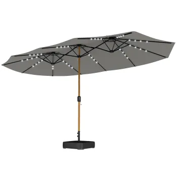 Outsunny Umbrela dubla de gradina 4,6x2,6 m cu 48 LED-uri, baza inclusa, manivela, saci de nisip, protectie UV, gri deschis | Aosom Romania imagine