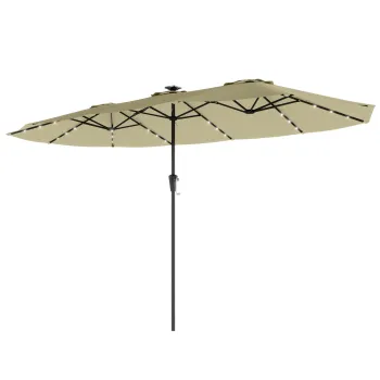 Outsunny Umbrela dubla de gradina 4x2 m cu 36 de lumini LED UPF50+ Manivela 12 tije Rezistenta la apa Bej | Aosom Romania imagine