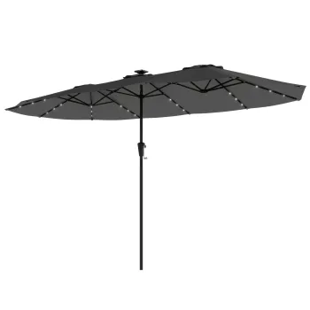 Outsunny Umbrela Dubla de Gradina 4x2 m cu 36 LED-uri Solare UPF50+ Manivela 12 Spite Rezistenta la Apa Gri inchis | Aosom Romania imagine
