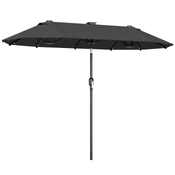 Outsunny Umbrela dubla, umbrela pentru terasa, inclinabila, cu panou solar, 35 LED-uri, cadru din otel, gri, 2,92 x 1,50 x 2,18 m | Aosom Romania imagine