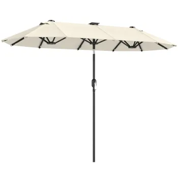 Outsunny Umbrela dubla, umbrela terasa, inclinabila, cu panou solar, 35 LED-uri, cadru din otel, bej, 2,92 x 1,50 x 2,18 m | Aosom Romania imagine