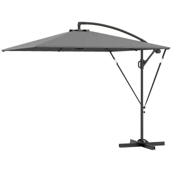 Outsunny Umbrela Excentrica cu Husa, Corzi Antivant, Baza in Cruce si Manivela, 295x250x235 cm, Gri | Aosom Romania imagine