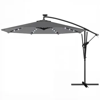 Outsunny Umbrela Excentrica cu Lumina LED Solara 330x295 cm Umbrela cu Baza Incrucisata Manivela Husa Protectoare Gri Inchis | Aosom Romania imagine