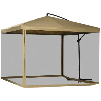 Outsunny Umbrela Excentrica cu Plasa Anti-Tantari, Acoperis Reglabil, Baza si Orificii de Ventilatie, 295x295x260 cm, Bej | Aosom Romania imagine
