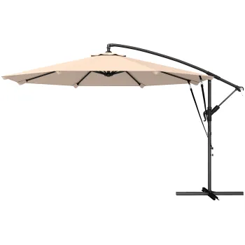 Outsunny Umbrela Excentrica O300 cm cu Baza Incrucisata Manivela Husa de Protectie si Franghii de Vant UPF30+ Caki | Aosom Romania imagine