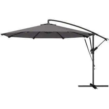 Outsunny Umbrela Excentrica O300 cm cu Baza Incrucisata Manivela Husa de Protectie si Sfori Anti-vant UPF30+ Gri inchis | Aosom Romania imagine