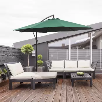 Outsunny Umbrela Impermeabila cu Brat Lateral si Structura din Otel cu Manivela, Verde ?300 x 250 cm imagine