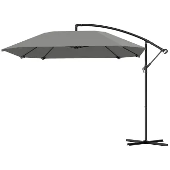 Outsunny Umbrela laterala 3 m, umbrela de gradina exterioara inclinabila, baza, manivela, tesatura poliester 180 g/m2, Gri inchis | Aosom Romania imagine