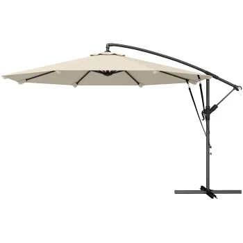 Outsunny Umbrela laterala aprox. O300 cm Reglabila Umbrela cu manivela Picior in cruce Coarde de vant Husa de protectie Crem-alb | Aosom Romania imagine