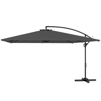 Outsunny Umbrela Laterala cu Acoperis Reglabil, Baza in Cruce, Orificii de Ventilatie si Manivela, 355x390x250 cm, Gri | Aosom Romania imagine
