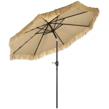 Outsunny Umbrela pentru gradina cu paie, umbrela rotunda stil Hawai cu manivela, O265x250cm, kaki | AOSOM RO imagine