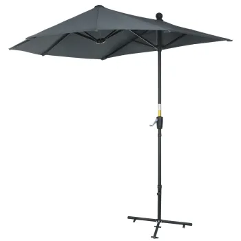 Outsunny Umbrela Semicirculara Dubla cu Deschidere cu Manivela, 7 Spite si Suport in Cruce, 200x190x240 cm, Gri | Aosom Romania imagine