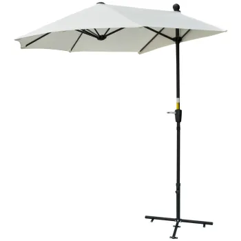 Outsunny Umbrela Semicirculara Dubla de Perete cu Deschidere cu Manivela si Suport in Cruce, 200x190x240 cm, Crem | Aosom Romania imagine