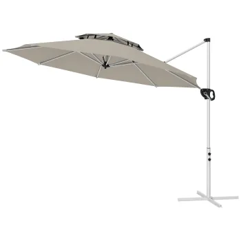 Outsunny Umbrela suspendata 3 x 2,5 m cu manivela, baza in forma de cruce, inclinabila si rotativa la 360?, dublu acoperis, gri | Aosom Romania imagine