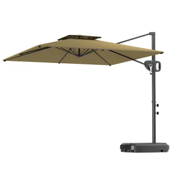 Outsunny Umbrela Suspendata cu Baza Greutati si Acoperis Dublu pentru Gradina, Umbrela Suspendata Patrata cu Manivela si Unghi Reglabil, Gri Inchis | Aosom Romania imagine