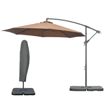 Outsunny Umbrela Suspendata cu Baza in Cruce, Greutati, Manivela si Protectie UV, O3x2.5 m, Cafeniu | Aosom Romania imagine
