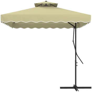 Outsunny Umbrela Suspendata cu Copertina Dubla, Deschidere cu Manivela, Baza in Cruce si Falduri, 2.5x2.5 m, Bej | Aosom Romania imagine
