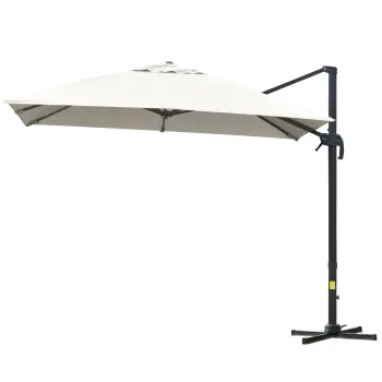 Outsunny umbrela suspendata inclinabila cu manivela si baza in cruce, crem | Aosom Romania imagine