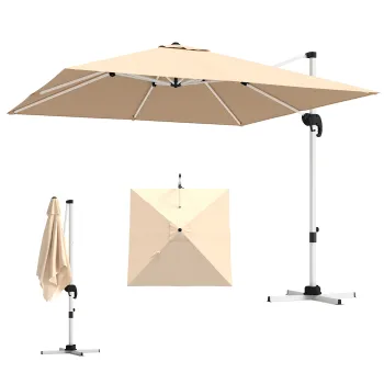 Outsunny Umbrela Suspendata Inclinabila cu Manivela si Baza in Cruce, UPF50+, Kaki | Aosom Romania imagine