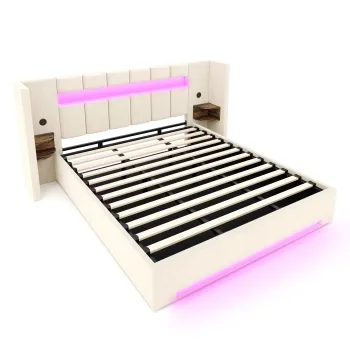 Pat tapitat din catifea multifunctional, Bej | Aosom Romania imagine