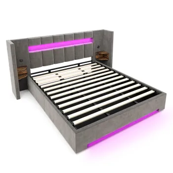Pat tapitat din catifea multifunctional, Gri inchis | Aosom Romania imagine