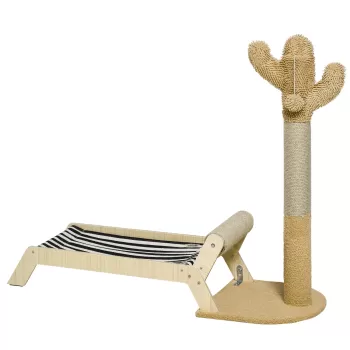 PawHut 2 in 1 Stalp de Zgariat cu Pat pentru Pisici, Pat Hamac pentru Pisici de interior - Maro | AOSOM RO imagine