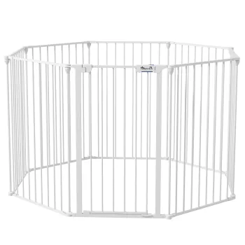 PawHut 2-in-1 Welpenauslauf si Bariera, 8 Panouri, usa blocabila, Otel, 90 cm inaltime, alb | Aosom Romania imagine