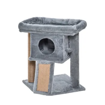 PawHut Ansamblu de Joaca de Sisal din Sisal si Plus, Casuta pentru Pisici si Pat, Gri | Aosom Romania imagine