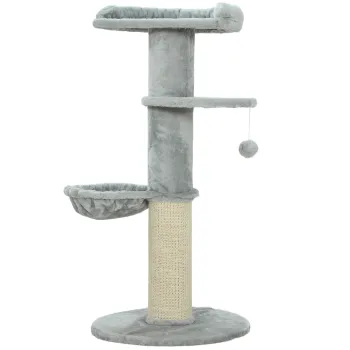 PawHut Ansamblu de joaca pentru pisici, 103.5 cm inaltime, cu pat si hamac, Gri | Aosom Romania imagine