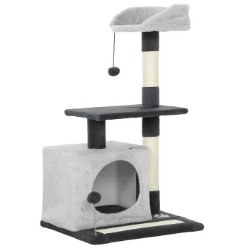 PawHut Ansamblu de joaca pentru pisici cu casuta, Culcus, Stalpi si Covor, 85cm, Gri | Aosom Romania imagine