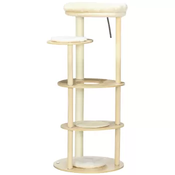 PawHut Ansamblu pentru pisici din PAL si lemn cu stalp de zgariat din sisal, pat de plus, O54x123,5 cm, stejar | AOSOM RO imagine