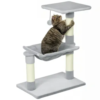 PawHut Arbore de pisici 3 dalti zgarie sisal natural platforma hamac si minge suspendata 50 x 26 x 70 cm plus scurt gri | Aosom Romania imagine