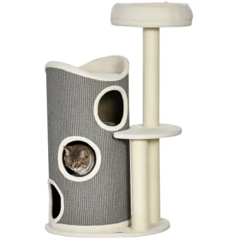 PawHut Arbore de zgariat cu pat pentru pisici si toneta pentru pisici, 60 cm x 44,5 cm x 109 cm, Gri + Natural + Alb | Aosom Romania imagine