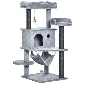 PawHut Arbore Razuitoare pentru Pisici 48x48x107 cm Turn pentru Pisici cu Caverna de Fetru Demontabila Hamaca Paturi Platforme Gri | Aosom Romania imagine