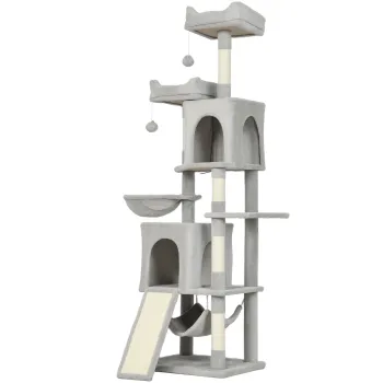 PawHut Arborele pentru Pisici cu Casute, Paturi, Singhii si Mingi, Gri Deschis | Aosom Romania imagine