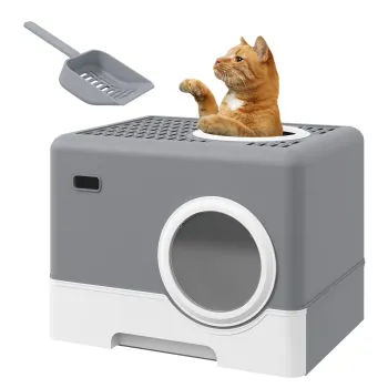 PawHut Baca de litter pentru pisici casa de toaleta litter pentru pisici dubla usa batanta si superioara 52 x 41 x 38,5 cm gri | Aosom Romania imagine