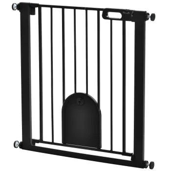 PawHut Bariera de siguranta animale cu usa inchidere automata sistem dubla blocare, otel negru | Aosom Romania imagine