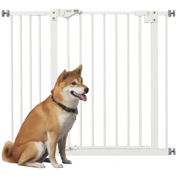 PawHut Bariera de siguranta animale usa inchidere automata sistem de dubla blocare fara gauri 1 extensie alba | Aosom Romania imagine