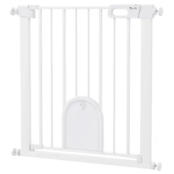 PawHut Bariera de siguranta pentru animale cu usa si inchidere automata sistem cu blocare dubla, otel alb | Aosom Romania imagine