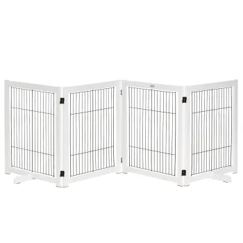 PawHut Bariera de Siguranta pentru Caini Pliabila 264x77 cm din 4 Panouri cu Picioare si Rama din Lemn pentru Usi Scari | Aosom Romania imagine
