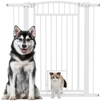 PawHut Bariera pentru caini, latime ajustabila 76-102cm, bariera extra larga cu usa pentru pisica, alb | Aosom Romania imagine