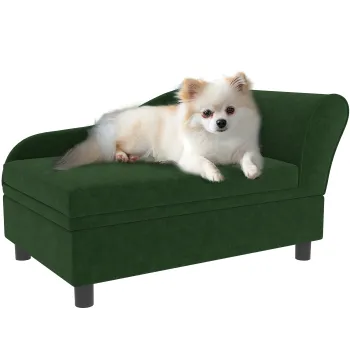 PawHut Canapea caini pisici pe picioare cu depozitare stil modern perne de sezut detasabile 76 x 45 x 43 cm verde | Aosom Romania imagine