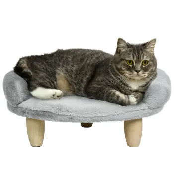 PawHut Canapea Inaltata pentru Caini si Pisici cu Spatar, 47x40x20 cm, Gri | Aosom Romania imagine