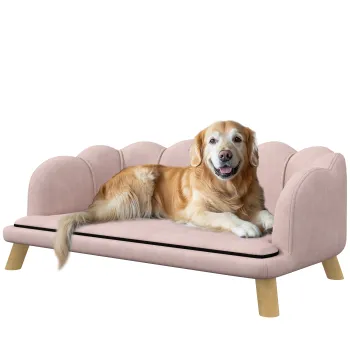 PawHut Canapea pentru animale de companie pentru caini de talie medie si mare pana la 25 kg, lemn rezistent, capitonat, Roz | Aosom Romania imagine