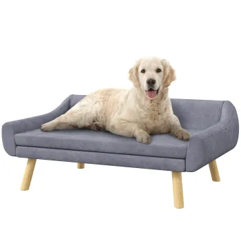 PawHut Canapea pentru caine design scandinav perna moale detasabila material catifea aspect lemn masiv | Aosom Romania imagine